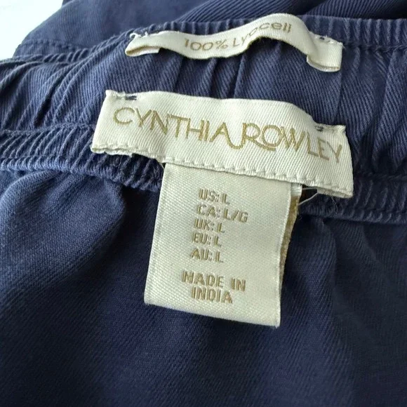 Cynthia Rowley Navy Blue Lyocell Mini Skirt Elastic Waist Drawstring Pockets L - Picture 5 of 5